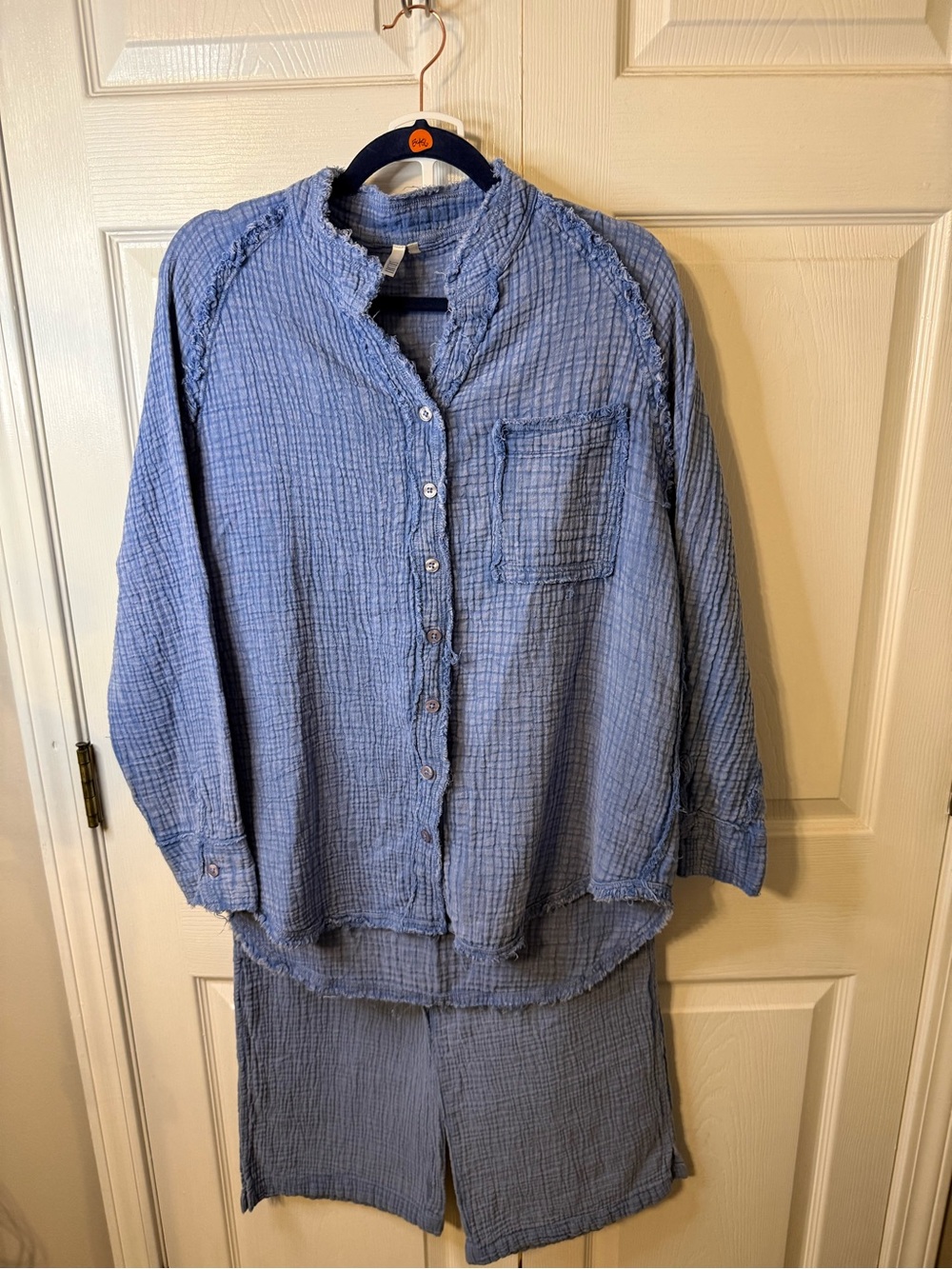 Kaktus Dusty Blue Textured Cotton Button-Down Shirt